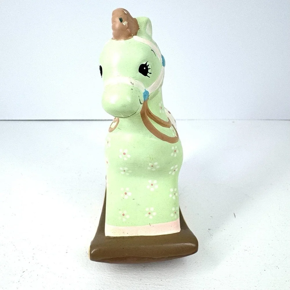 Vintage 1982‎ Enesco Hand Painted Rocking Horse Bird Ceramic Coin Bank Stopper